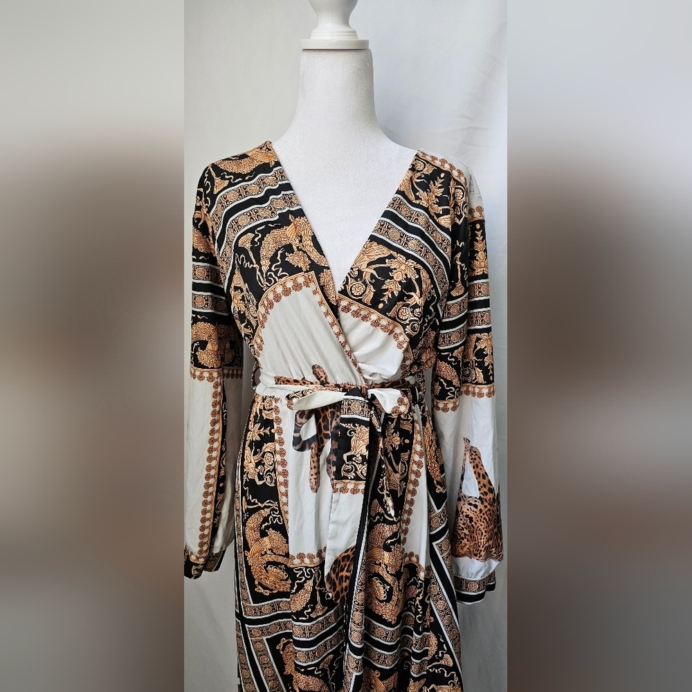Boohoo Leopard & Baroque Print Wrap Dress – Size 20 (XL) - Picture 2 of 6